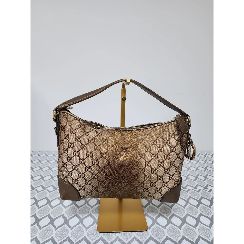 Gucci GG Canvas Heart Bit Hobo Bag Brown